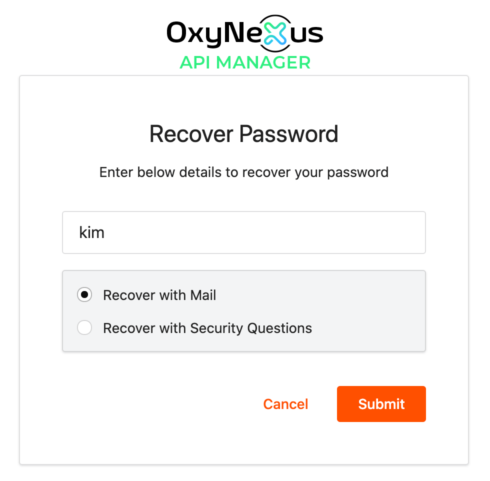 Password recovery page