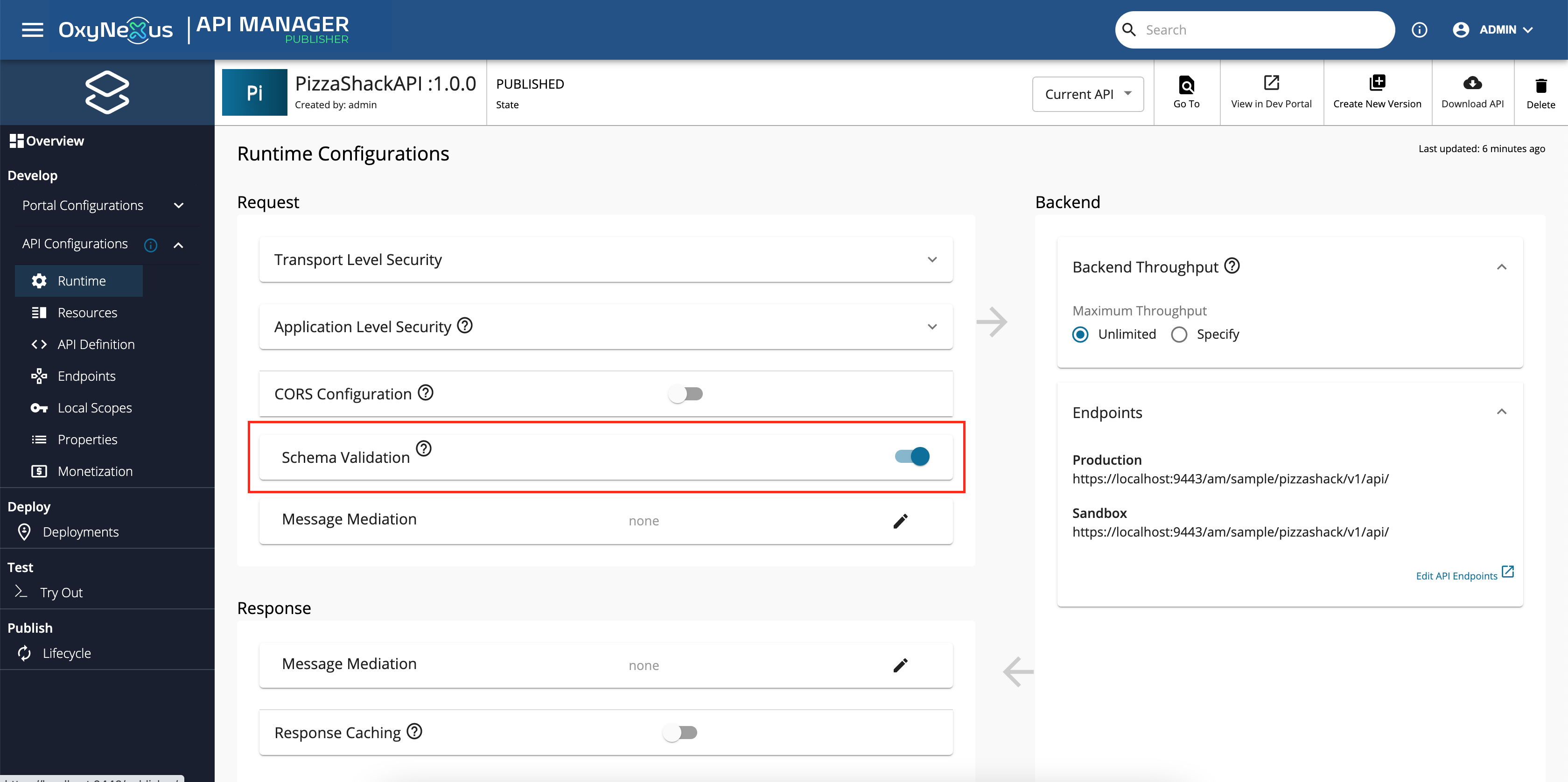 Enable API schema validation